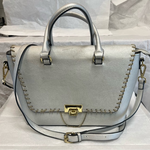 Unbranded Handbags - Chic Silver Satchel with Gold Details